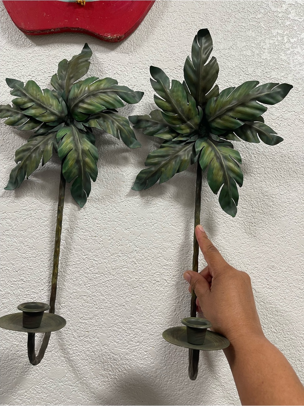 Metal Palm Tree Wall Sconce Candle Holders Tropical Beach Decor Home Set of 2